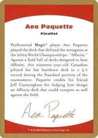 2004 Aeo Paquette Biography Card