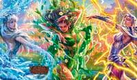 Flesh and Blood Playmat - Elemental Sheath's panorama (Frosthaven, Leaven, Stormwind)